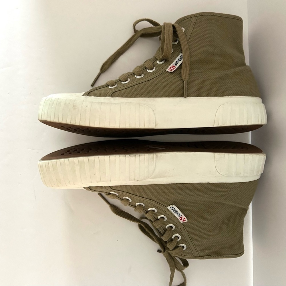 Superga High Top Sneaker Shoe Canvas Fall Comfortable Olive Green Women's Size 8 - Picture 6 of 13